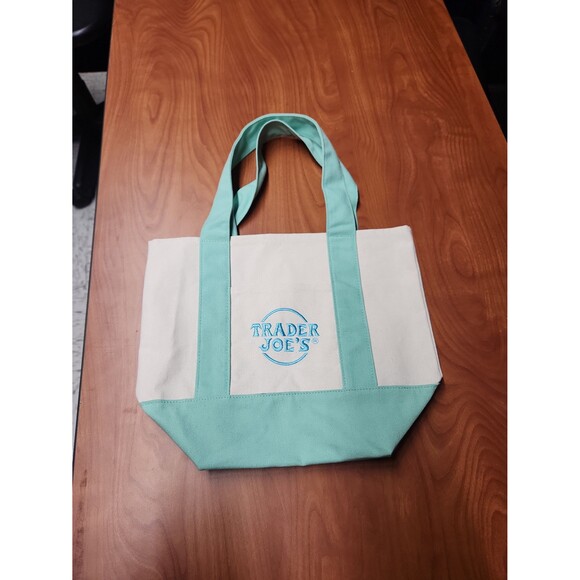 Trader Joe's Mint Green Mini Canvas Tote Bag - Picture 1 of 5
